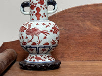 A Chinese Blue, White and Red Ceramic Hu Vase Lamp