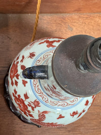 A Chinese Blue, White and Red Ceramic Hu Vase Lamp