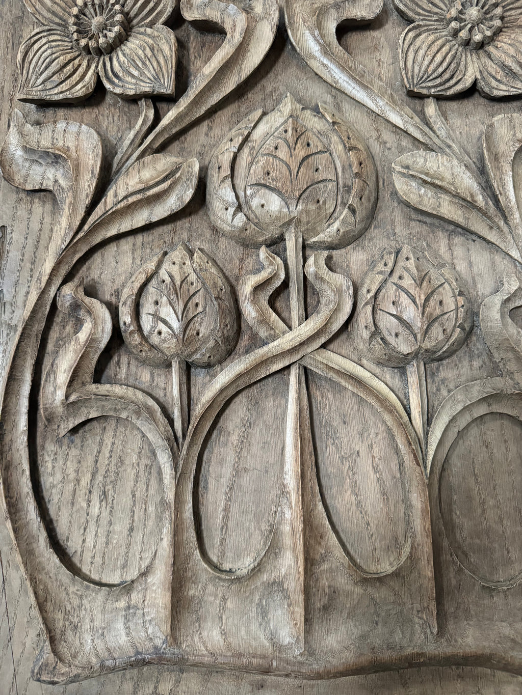 An Art Nouveau Carved Elm Panel