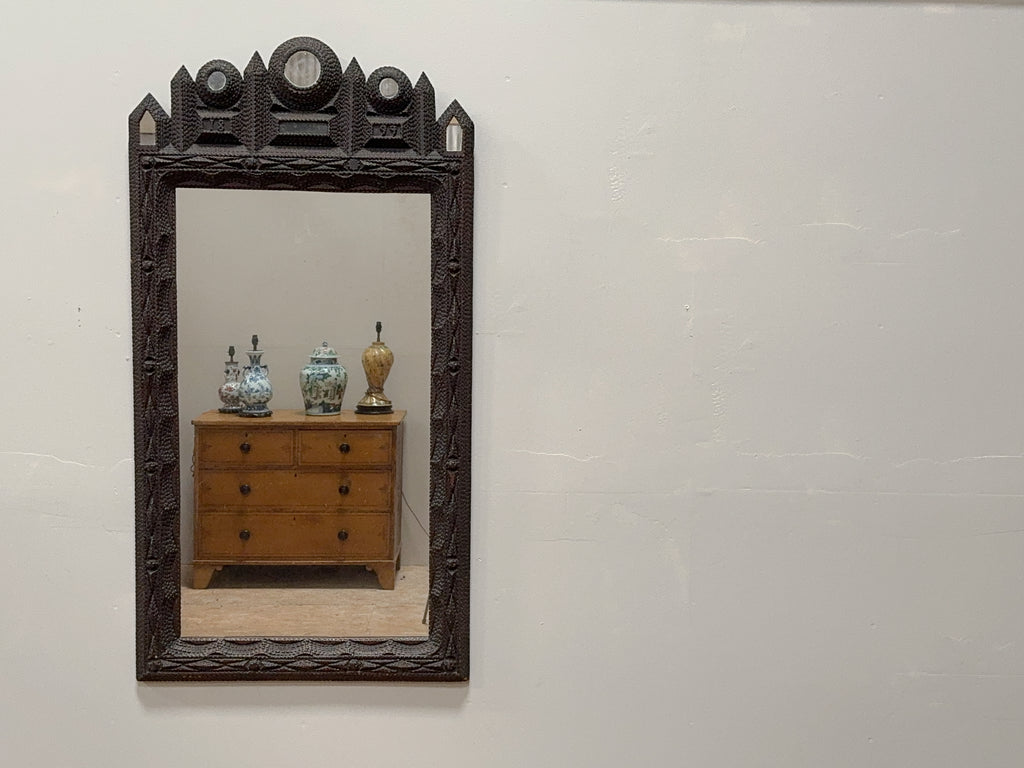 A Large Late 19th Century Tramp Art Mirror