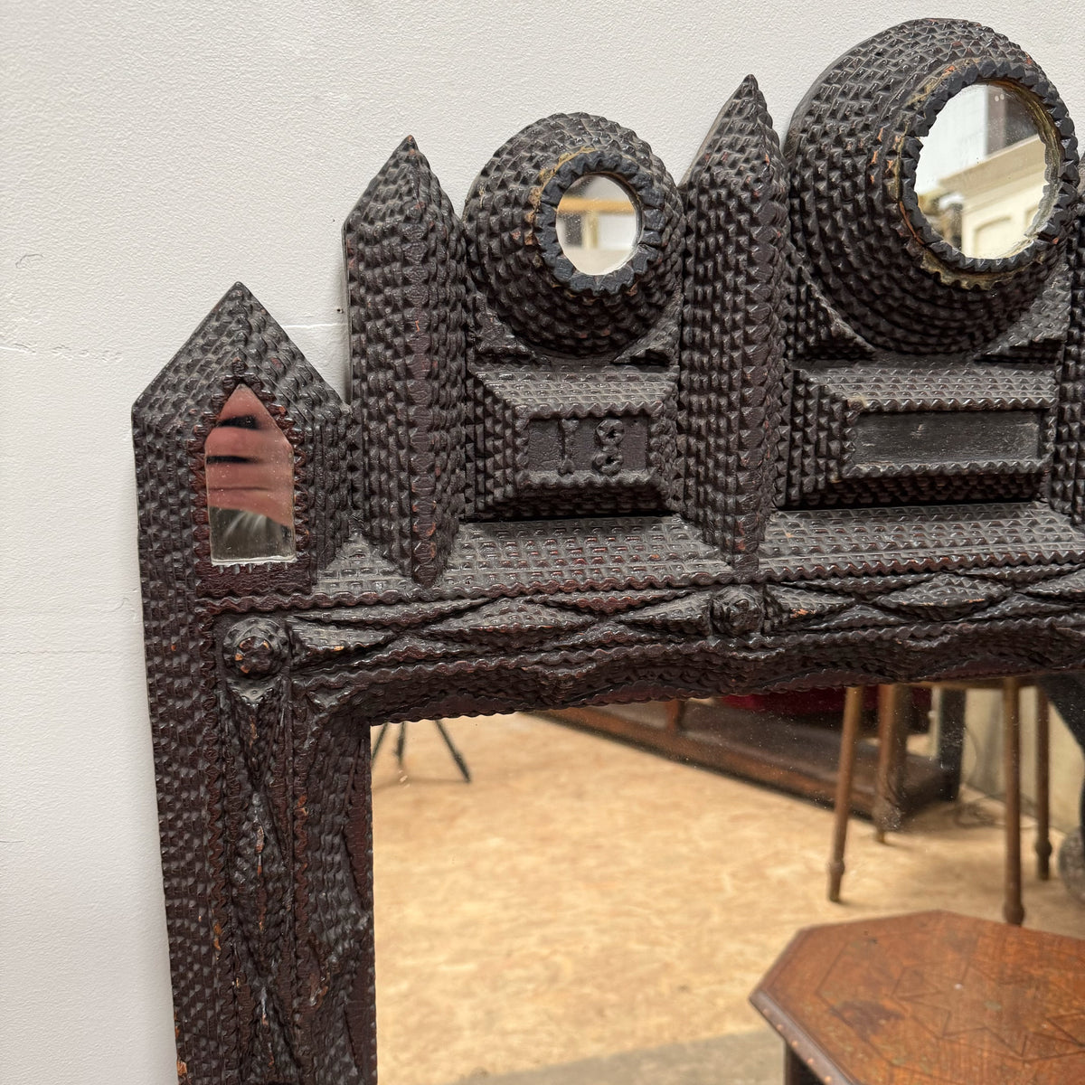 A Large Late 19th Century Tramp Art Mirror