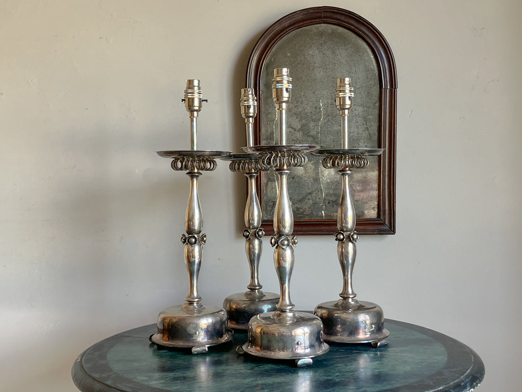 Early 20th Century Silver Pricket Candlesticks, now lamps