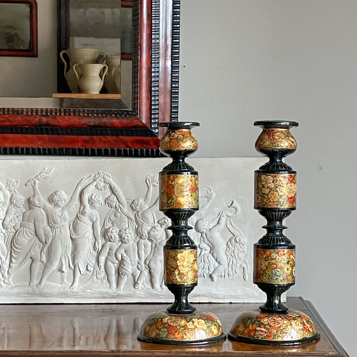 A Pair of Early 20th Century Kashmiri Candlesticks