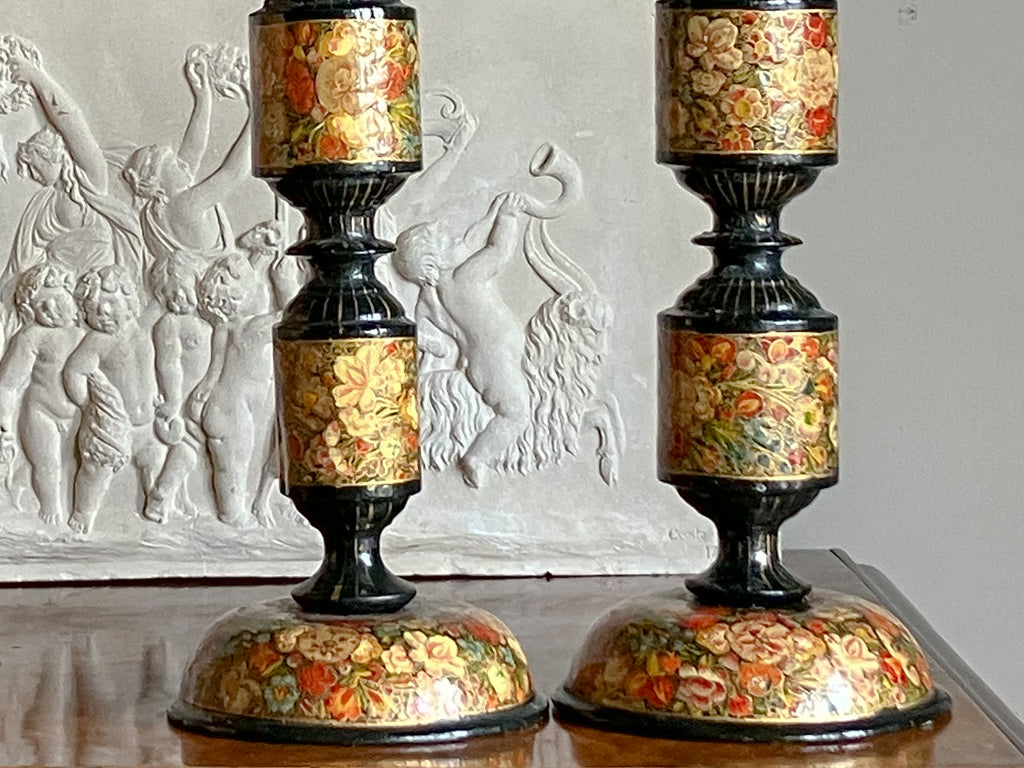 A Pair of Early 20th Century Kashmiri Candlesticks