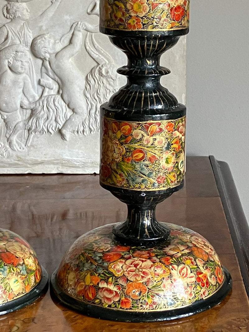 A Pair of Early 20th Century Kashmiri Candlesticks