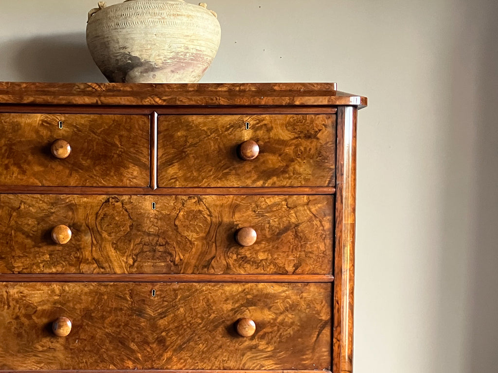 A Late 19th Century Walnut Veneered Chest of Drawers