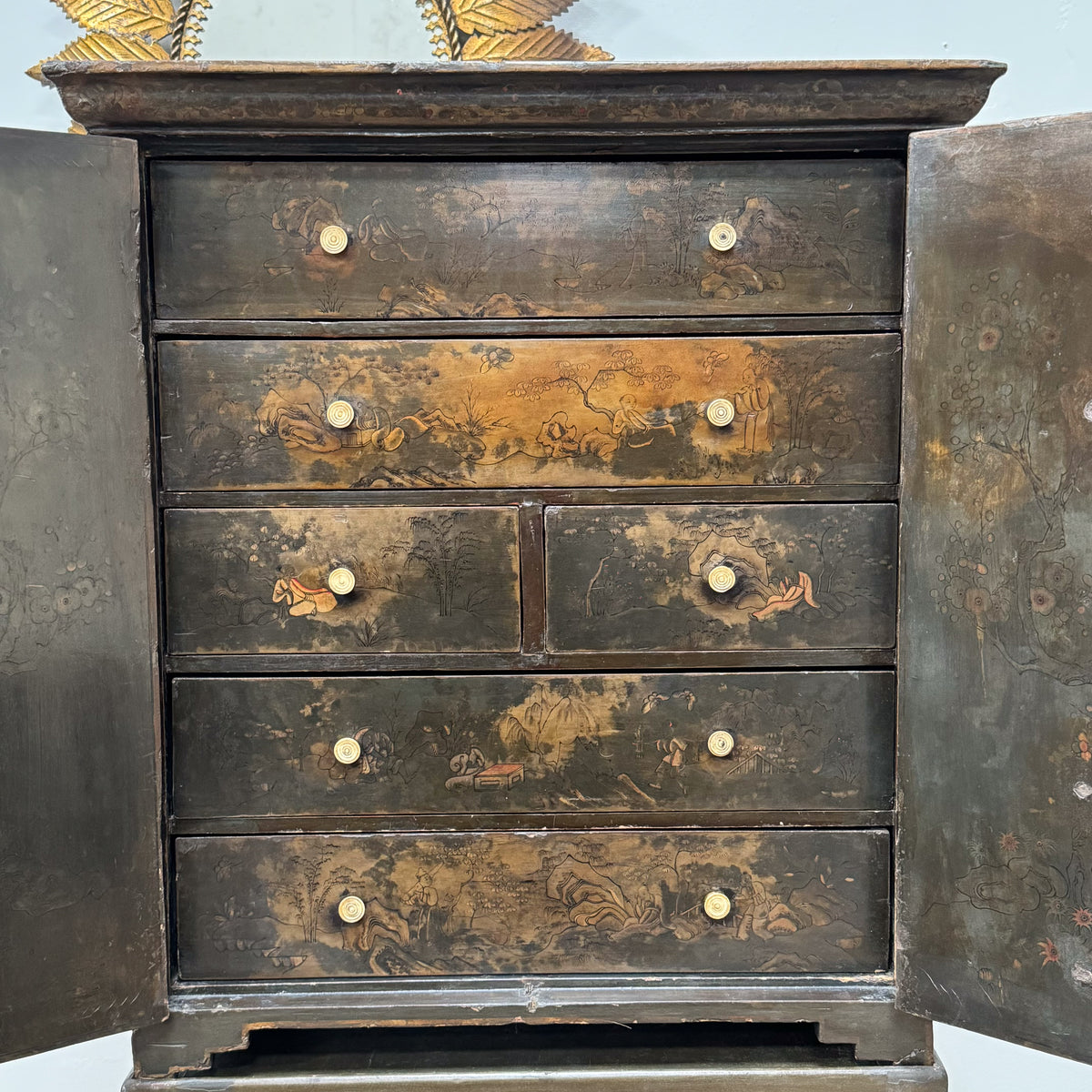 A Smaller 19th Century & Later Lacquered Chest on Stand