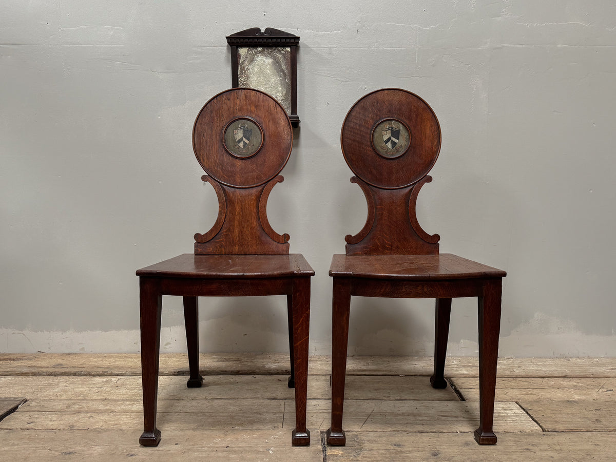 A Pair 0f Regency Oak Hall Chairs