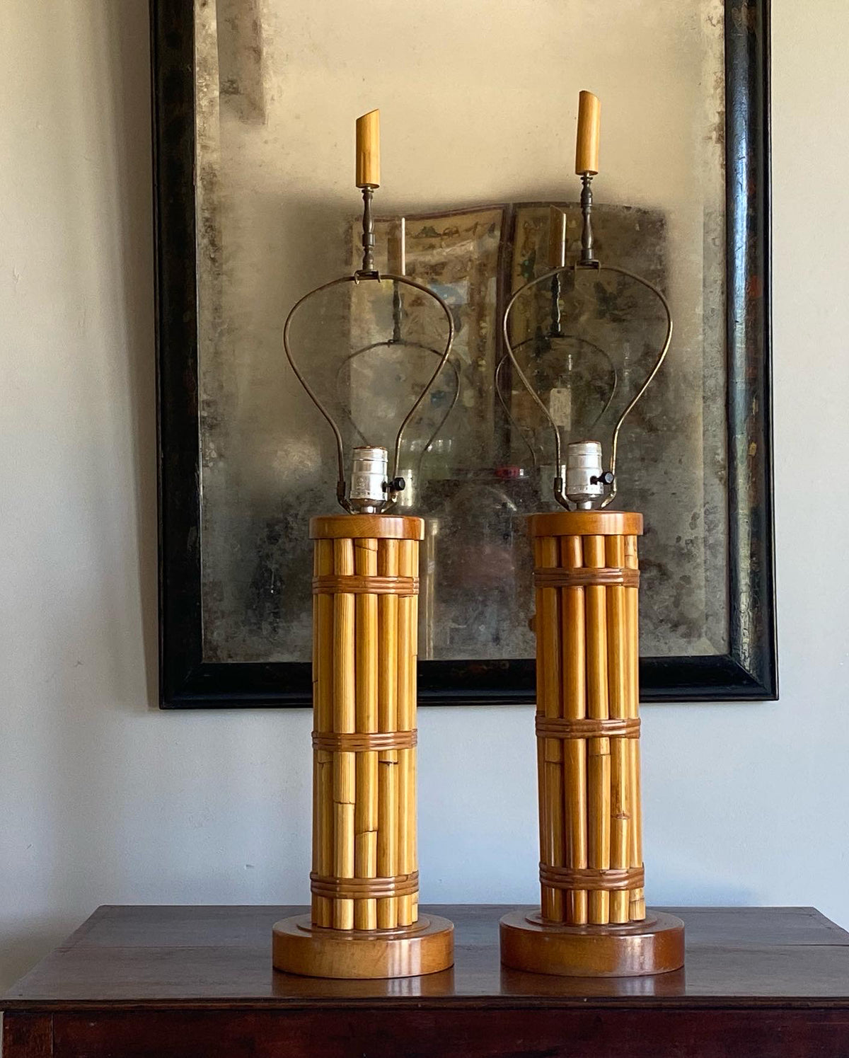 A Pair of Mid Century American Bamboo Lamps