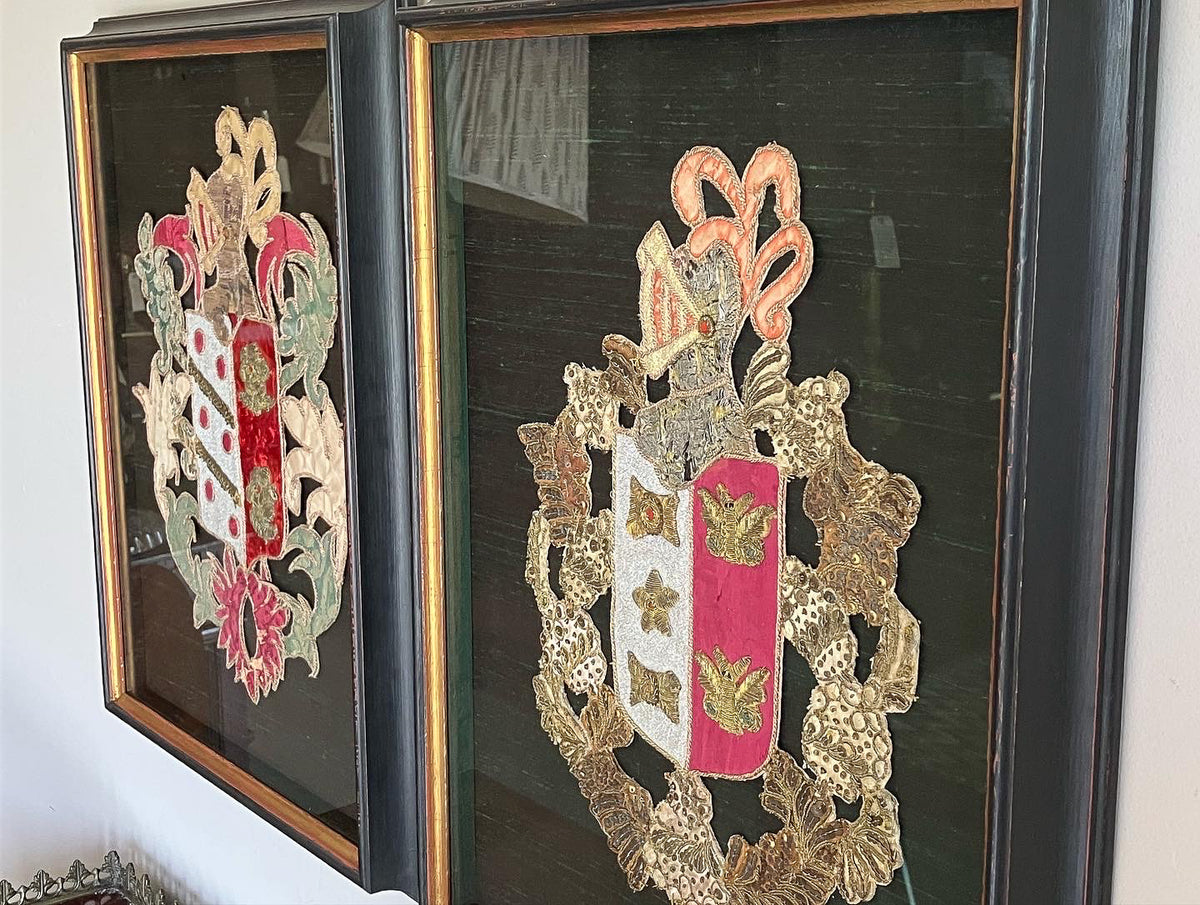 Two 19th Century Appliqué Heralidic Shields