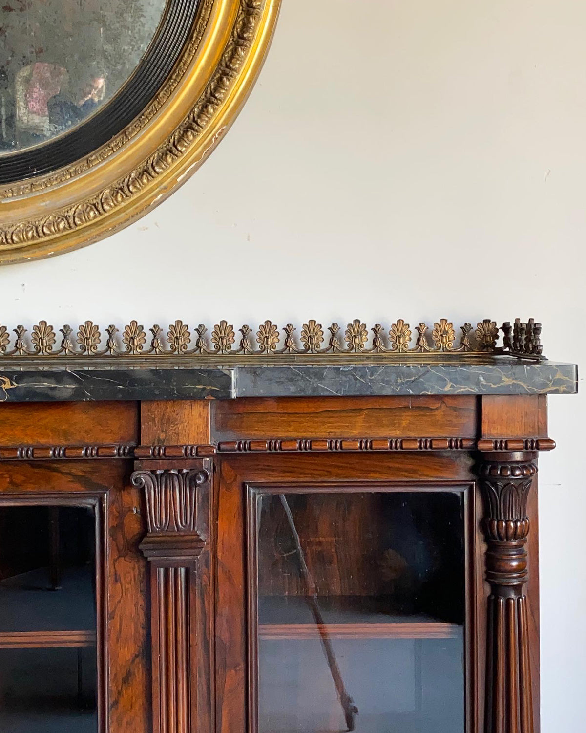 A Regency Rosewood Side Cabinet with Marble and Ormolu Top