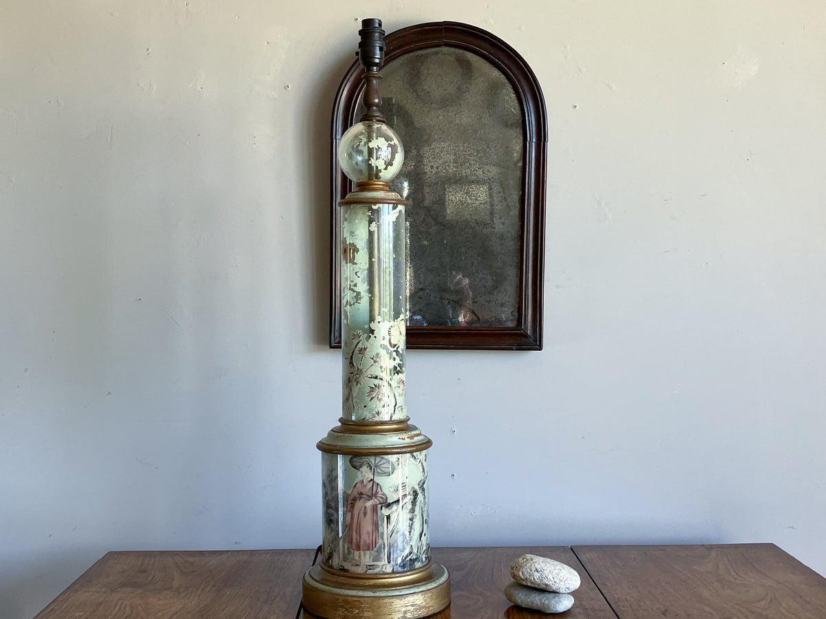 A Large Mid 19th Century Decalcomania Lamp Base