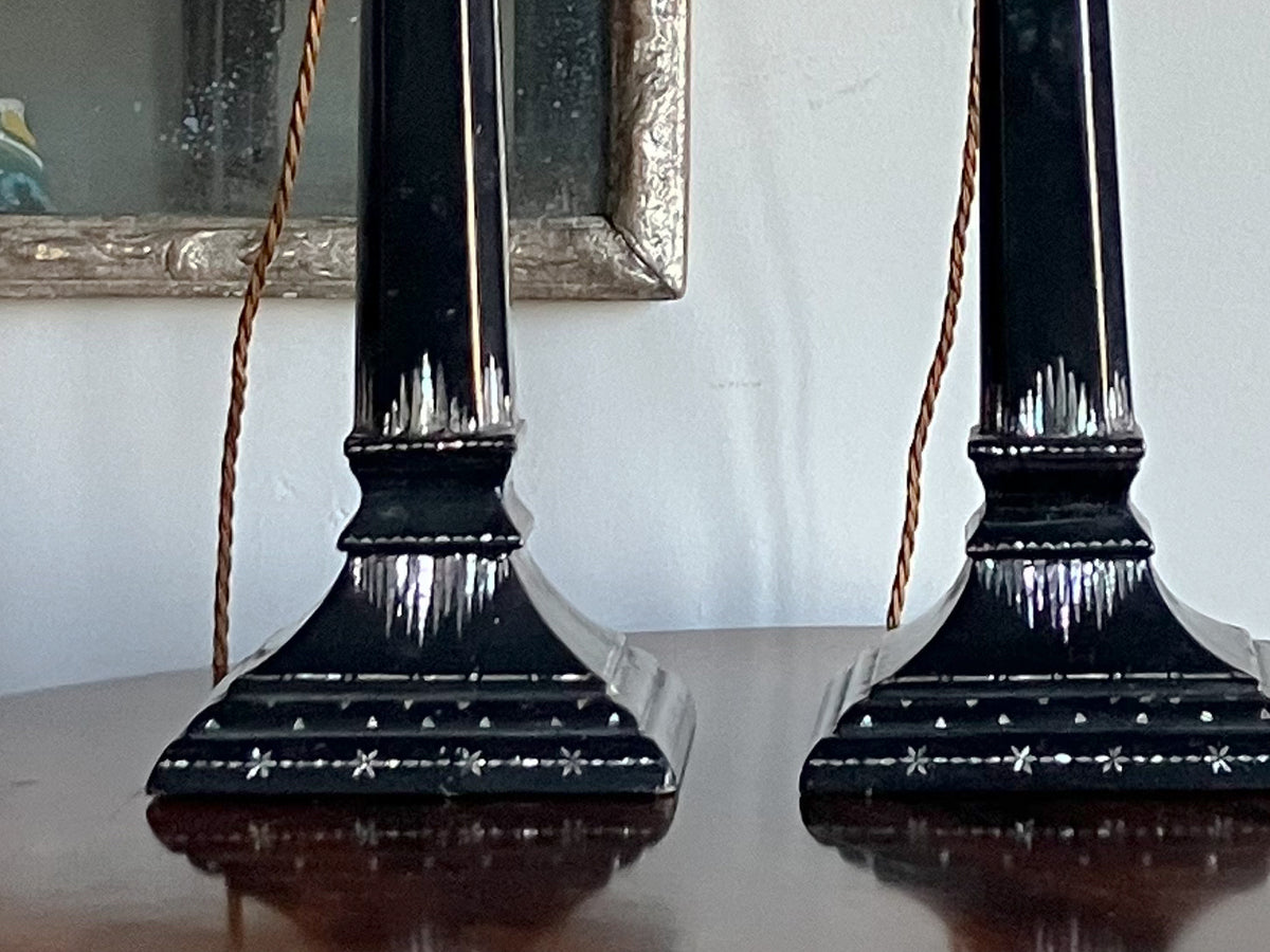 A Pair of Early 20th Century Mother of Pearl Inlaid Lamps