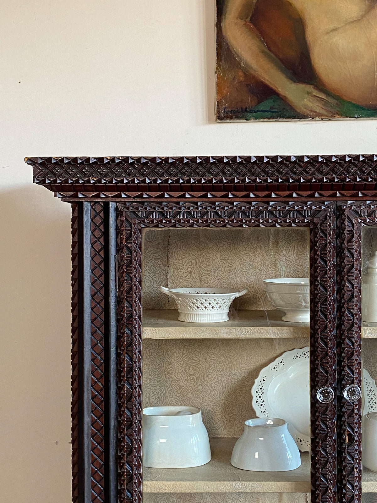 Early 20th Century Chip Carved Cabinet