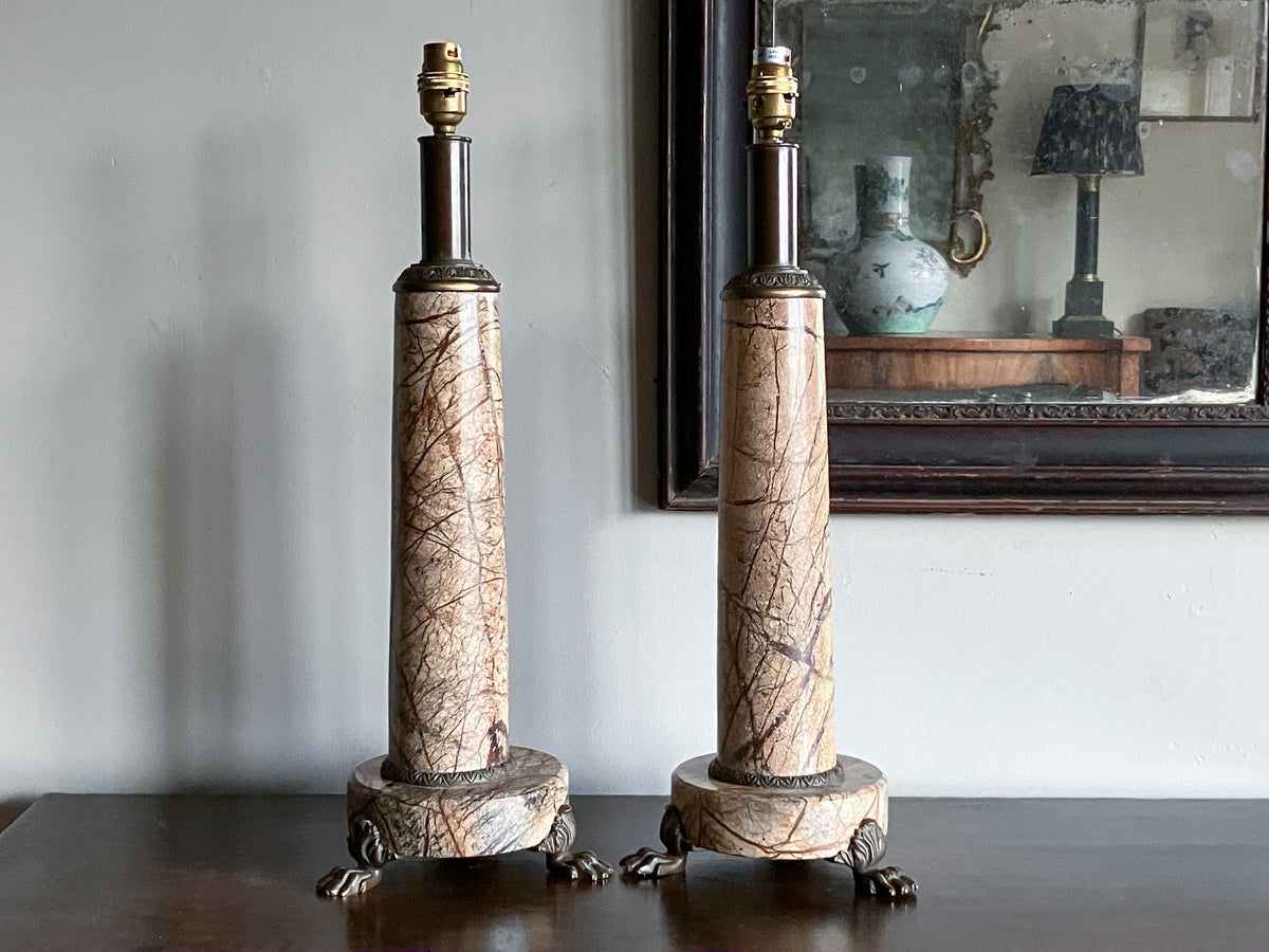 A Pair of Late 19th Century Breccia Marble Lamps