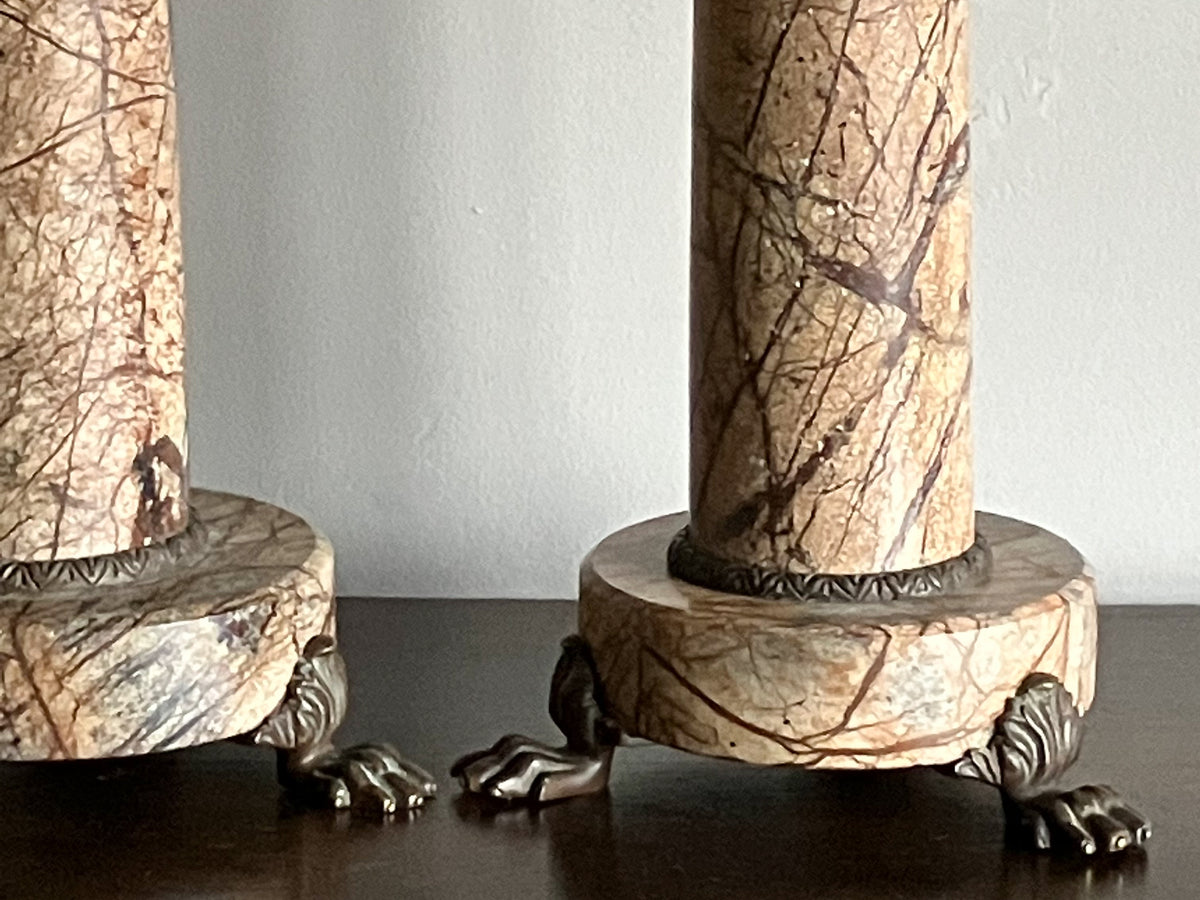 A Pair of Late 19th Century Breccia Marble Lamps