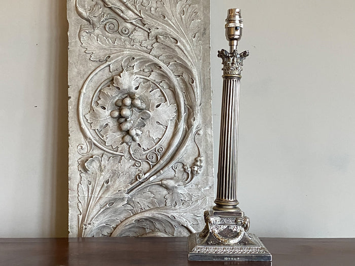 Late 19th Century Silver Plated Corinthian Column Lamp