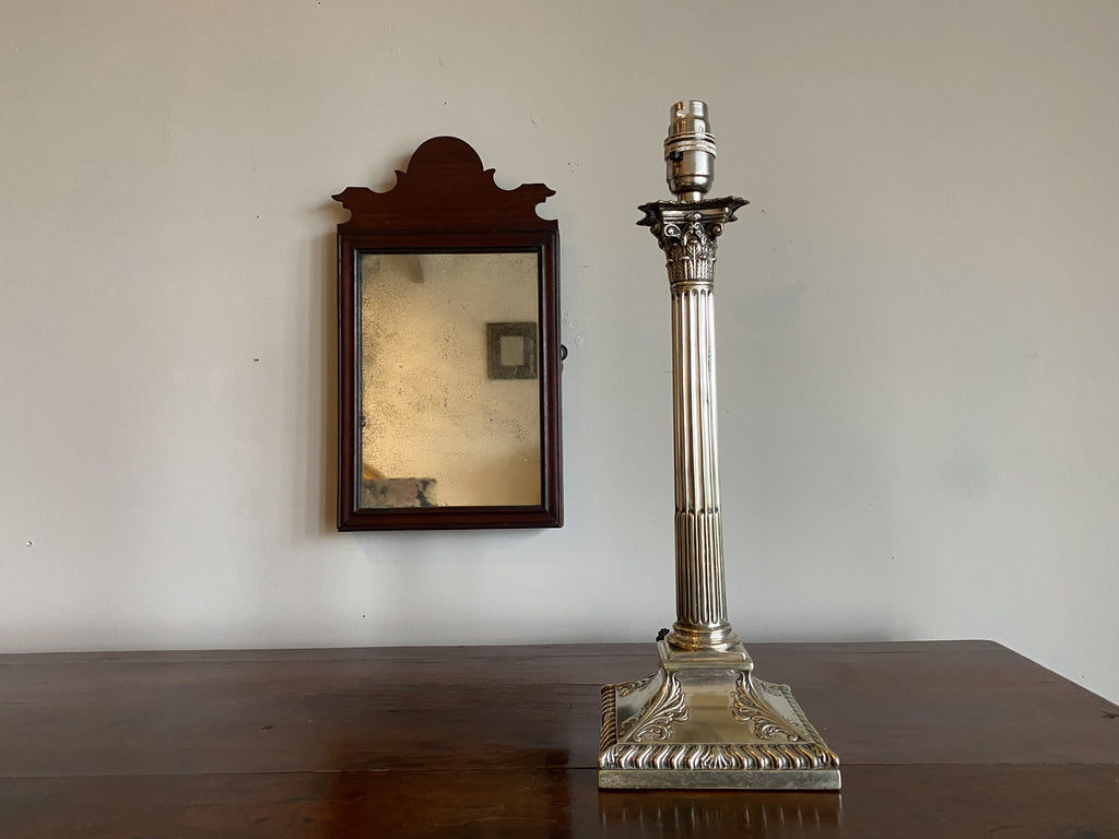 Late 19th Century Silver Plate Corinthian Column Lamp