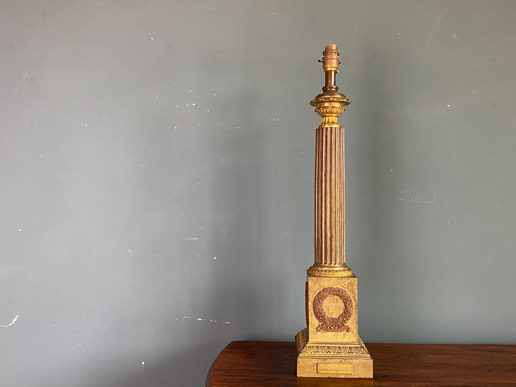 19th Century French Brass Column Lamp