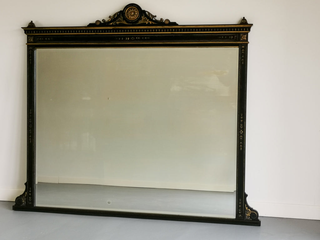 Large 19th Century Ebonised Over Mantel Mirror