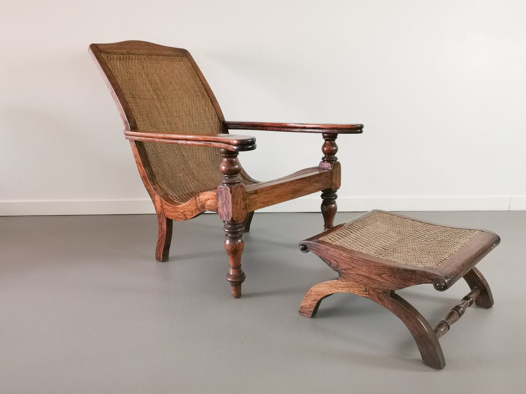 British Colonial Plantation Chair and Stool