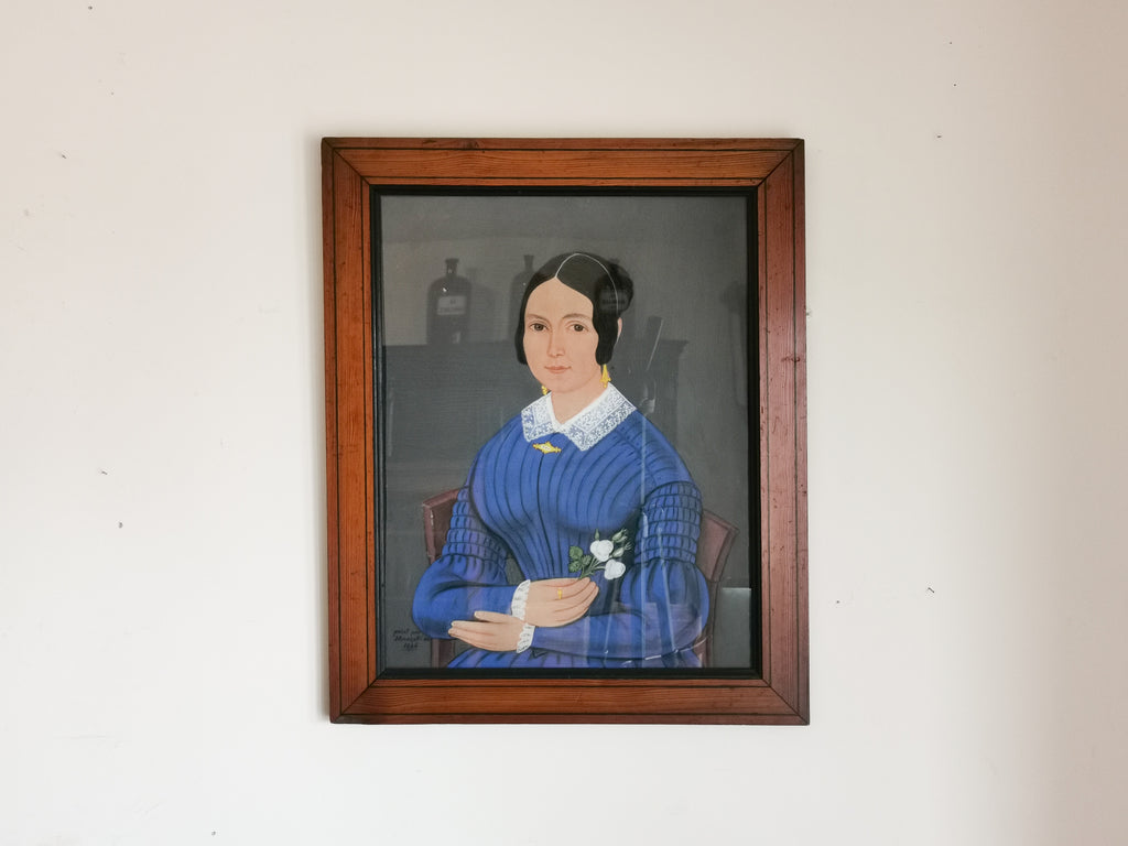 French Painting of Lady in Blue