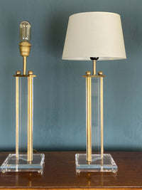 A Pair of 1960's Lucite and Brass Lamps