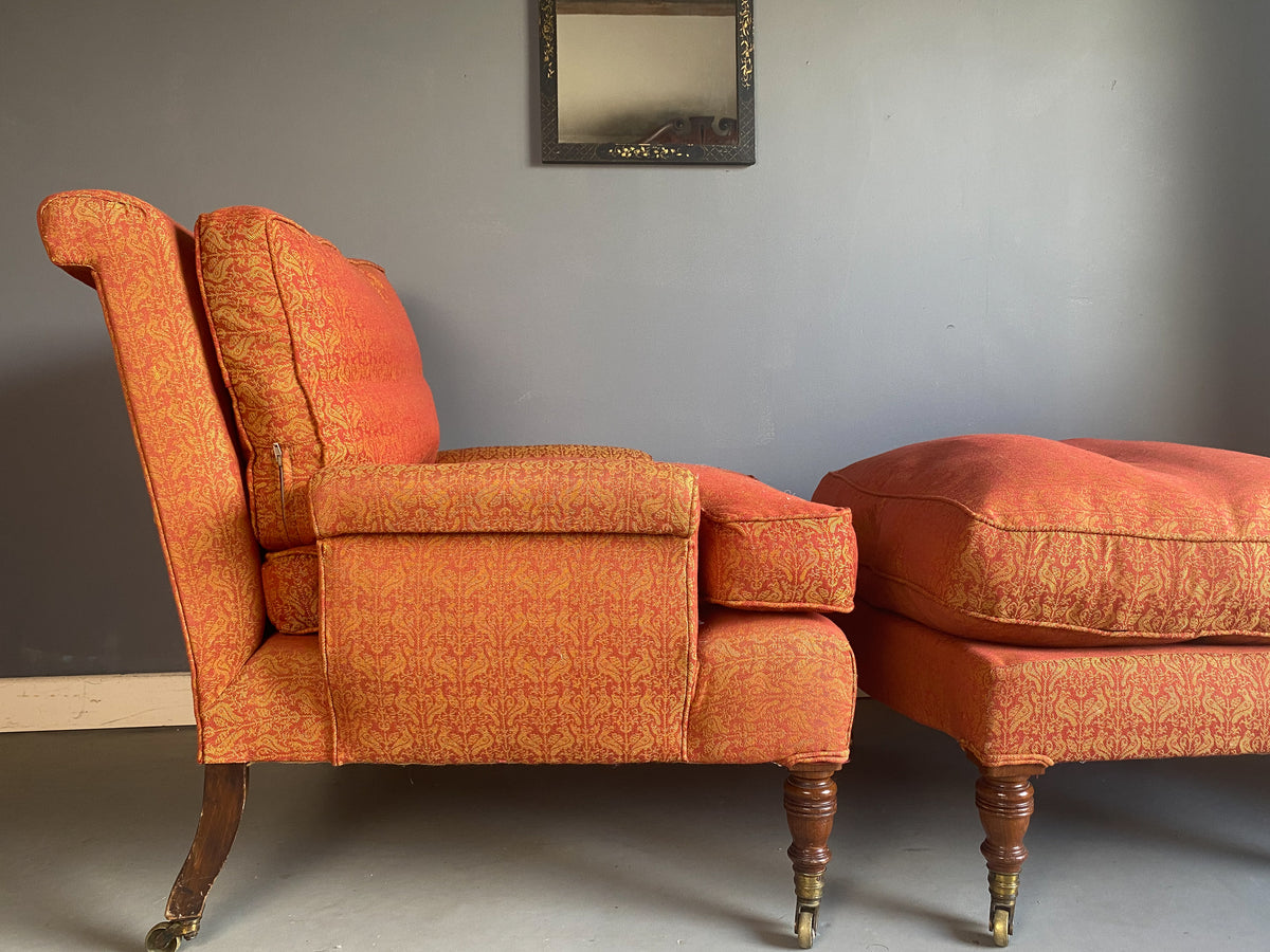 Late 19th Century Howard & Sons Armchair & Footstool