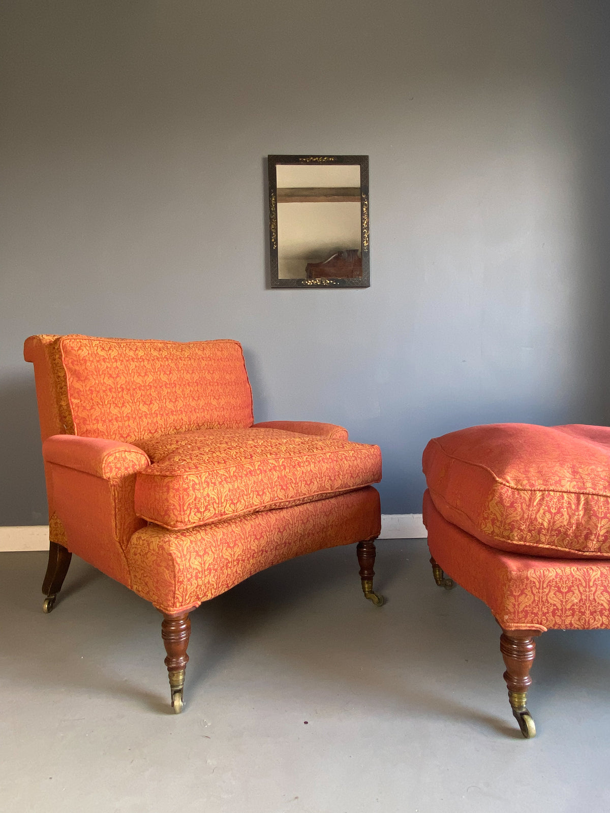 Late 19th Century Howard & Sons Armchair & Footstool