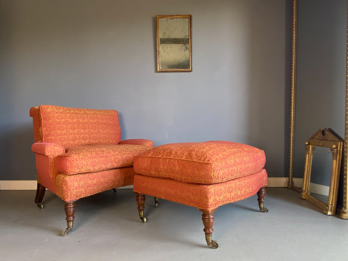 Late 19th Century Howard & Sons Armchair & Footstool