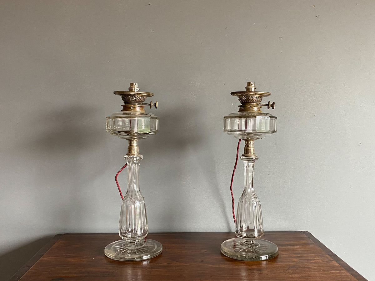 A Pair 19th Century Cut Glass Lamps