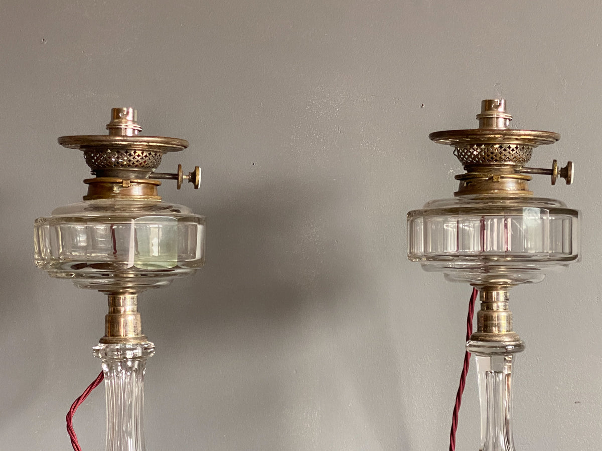 A Pair 19th Century Cut Glass Lamps