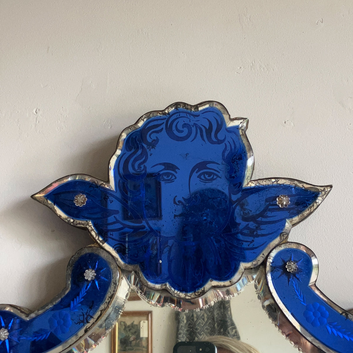 An Early 20th Century Venetian Blue Glass Mirror