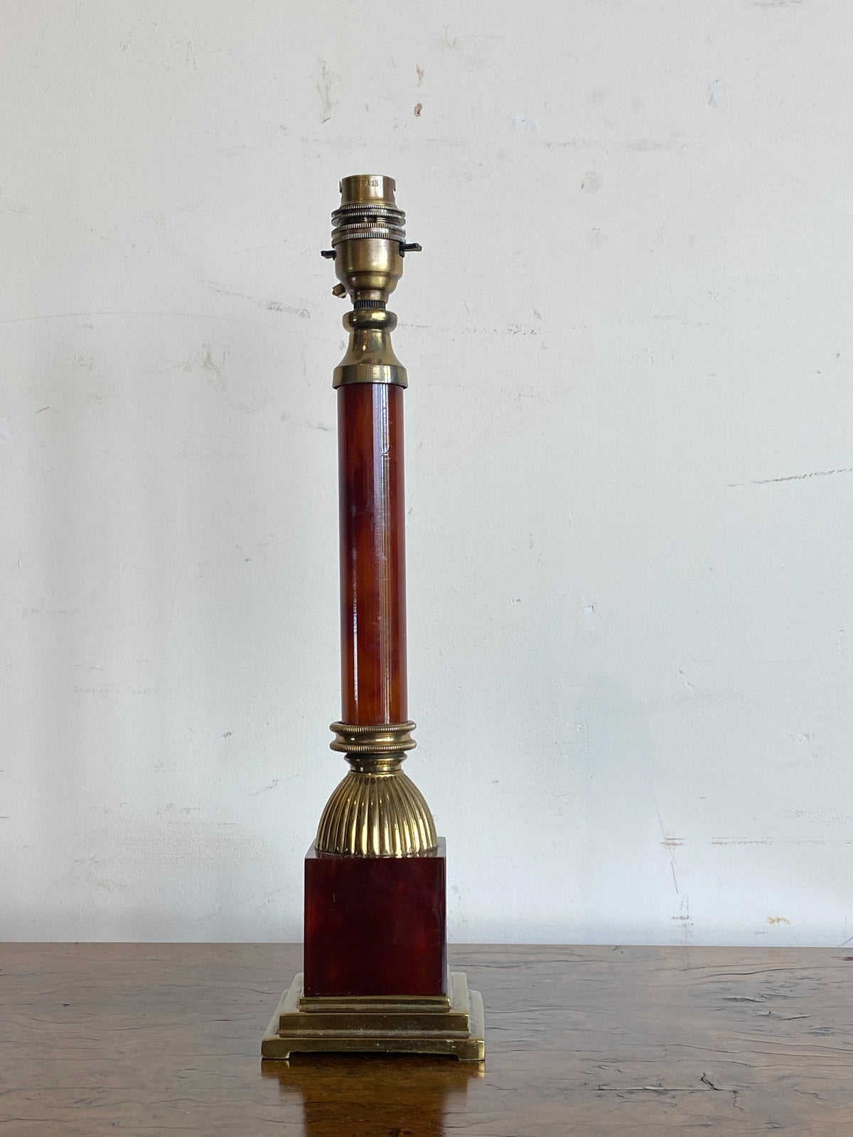 French Red Celluloid and Brass Lamp