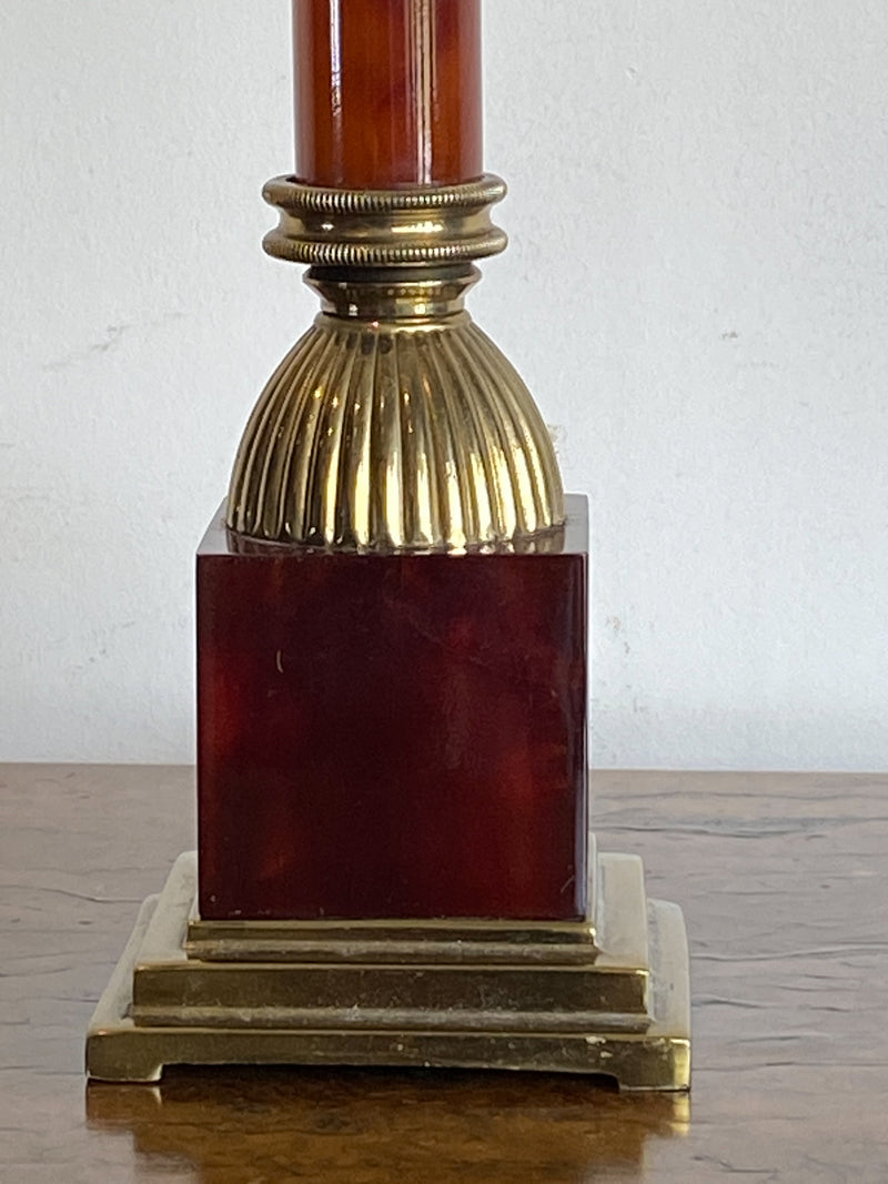 French Red Celluloid and Brass Lamp