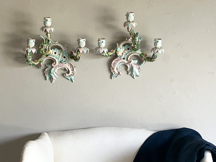 19th Century Porcelain Wall Sconces by Meissen