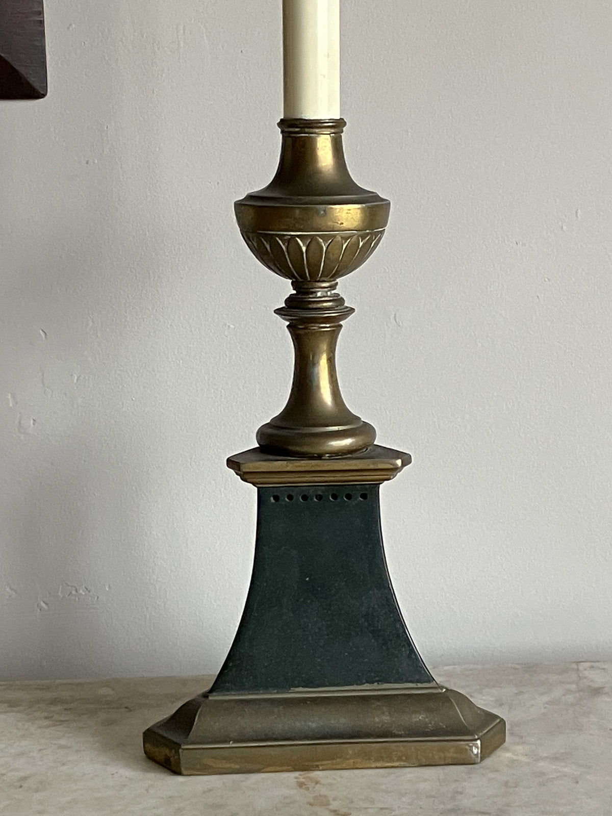 A Pair of Early 20th Century Brass and Toleware Lamps