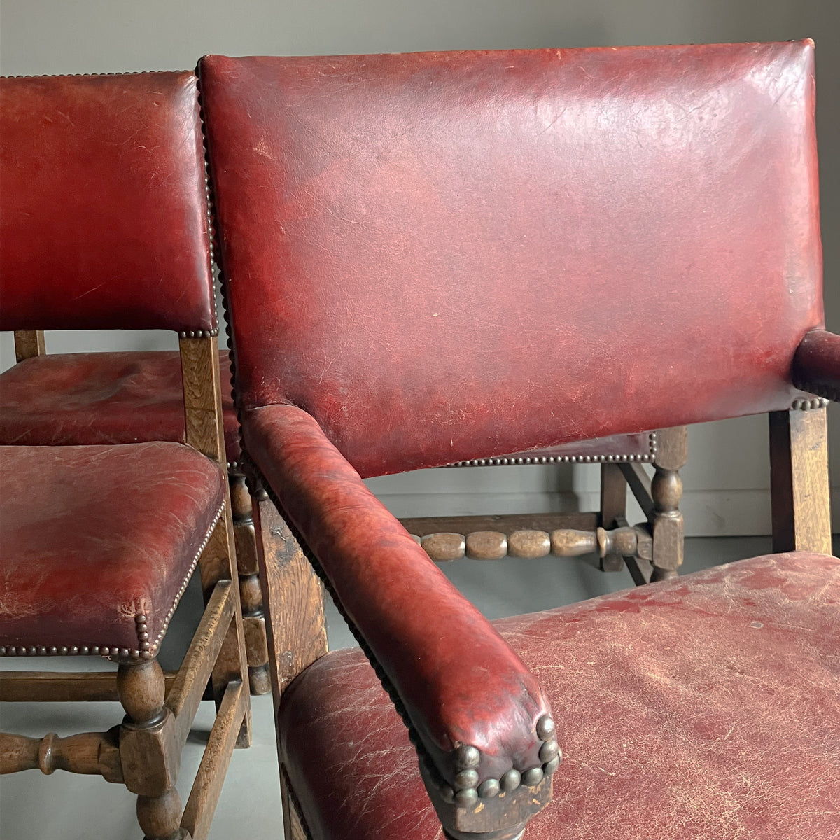 A Set of Early 20th Century Leather Upholstered Dining Chairs