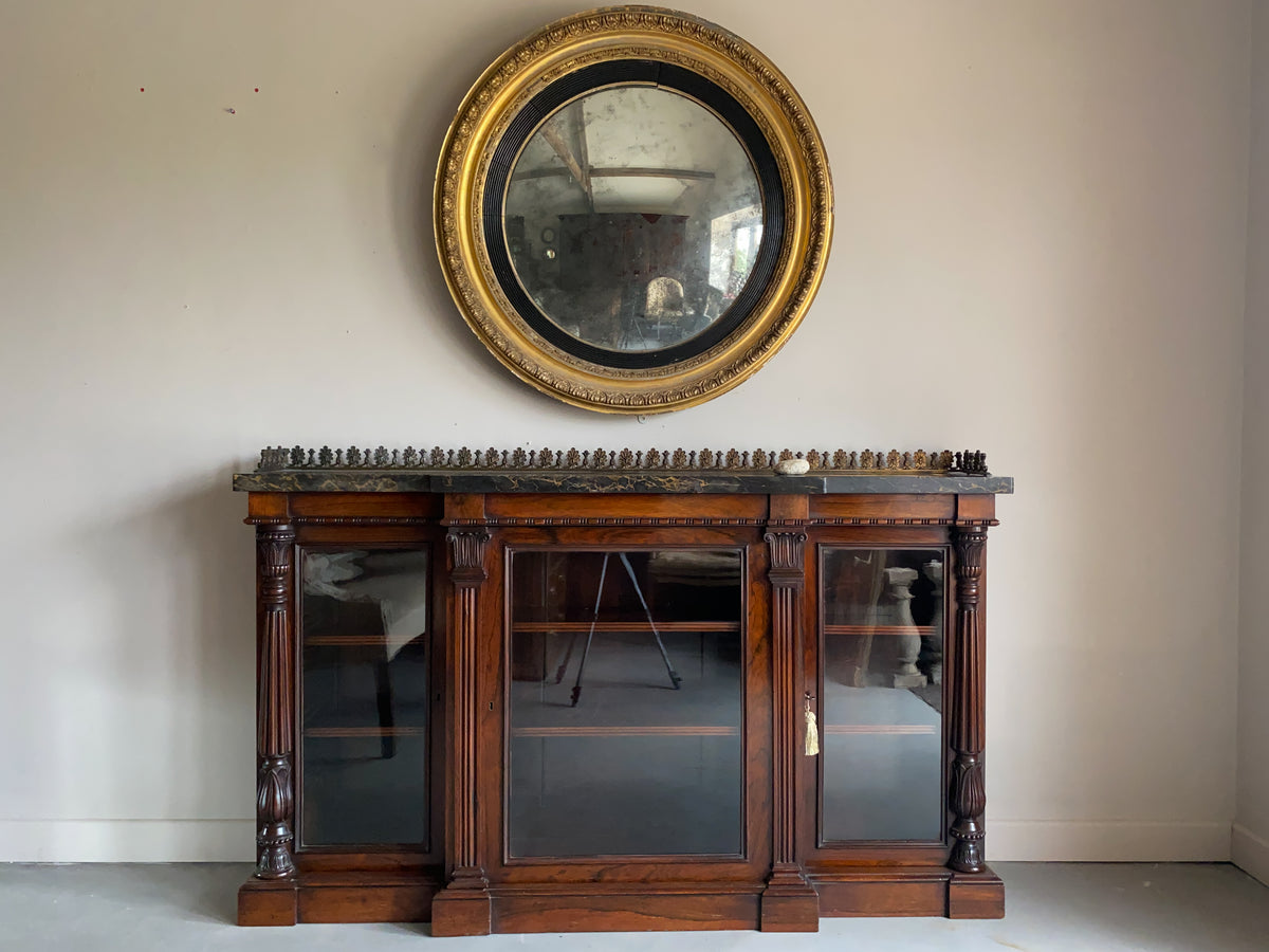 A Regency Rosewood Side Cabinet with Marble and Ormolu Top