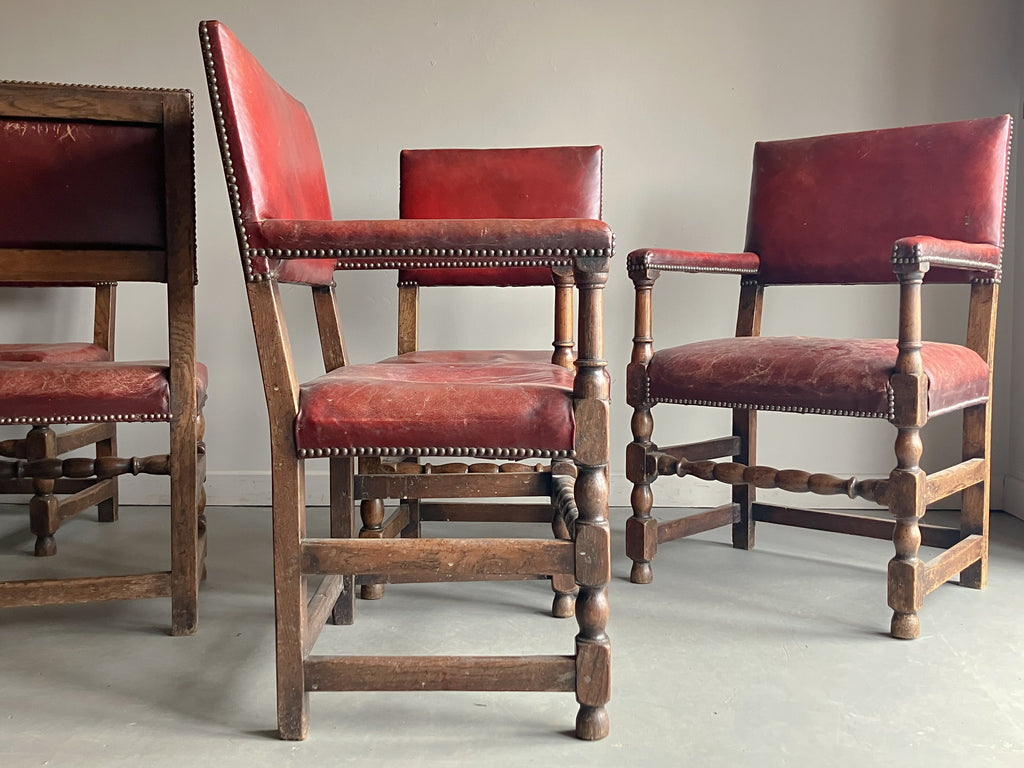 A Set of Early 20th Century Leather Upholstered Dining Chairs