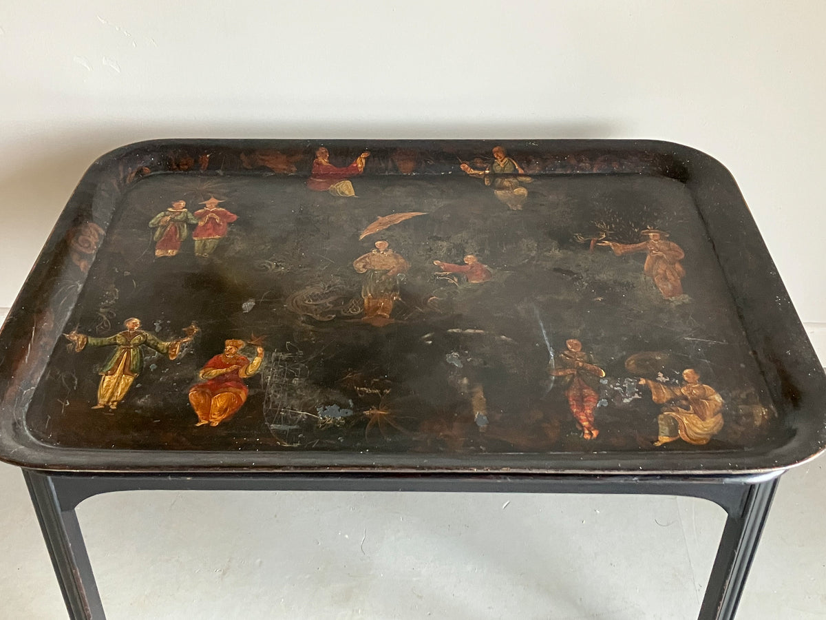 A Regency Toleware Tray on Stand