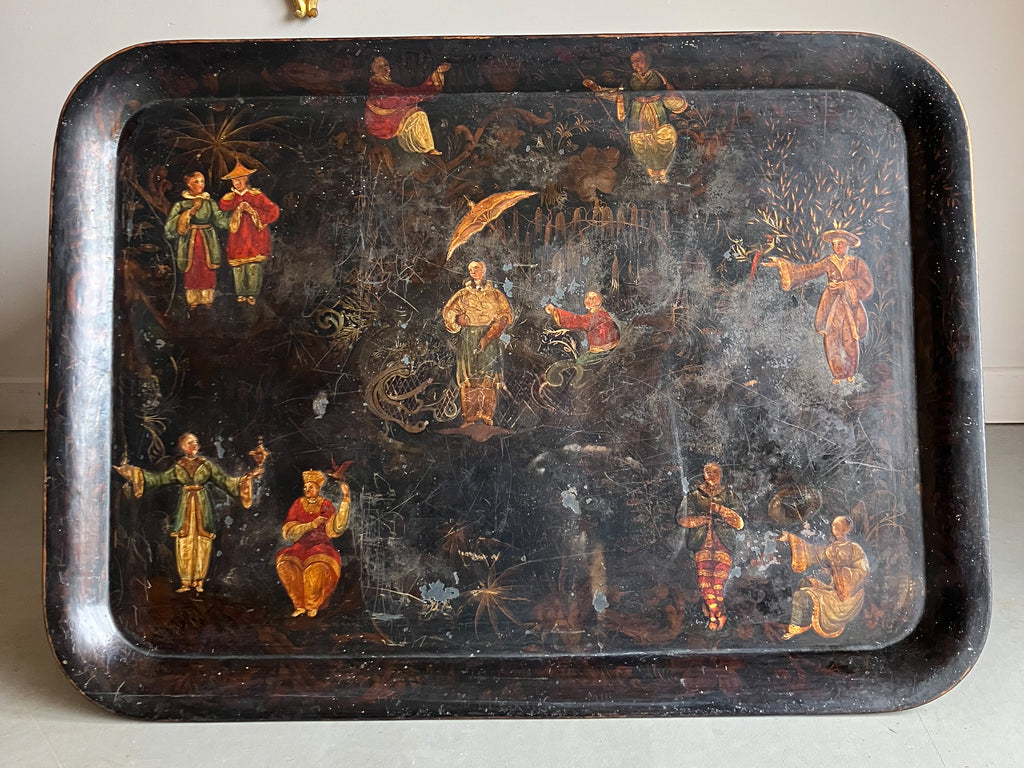 A Regency Toleware Tray on Stand