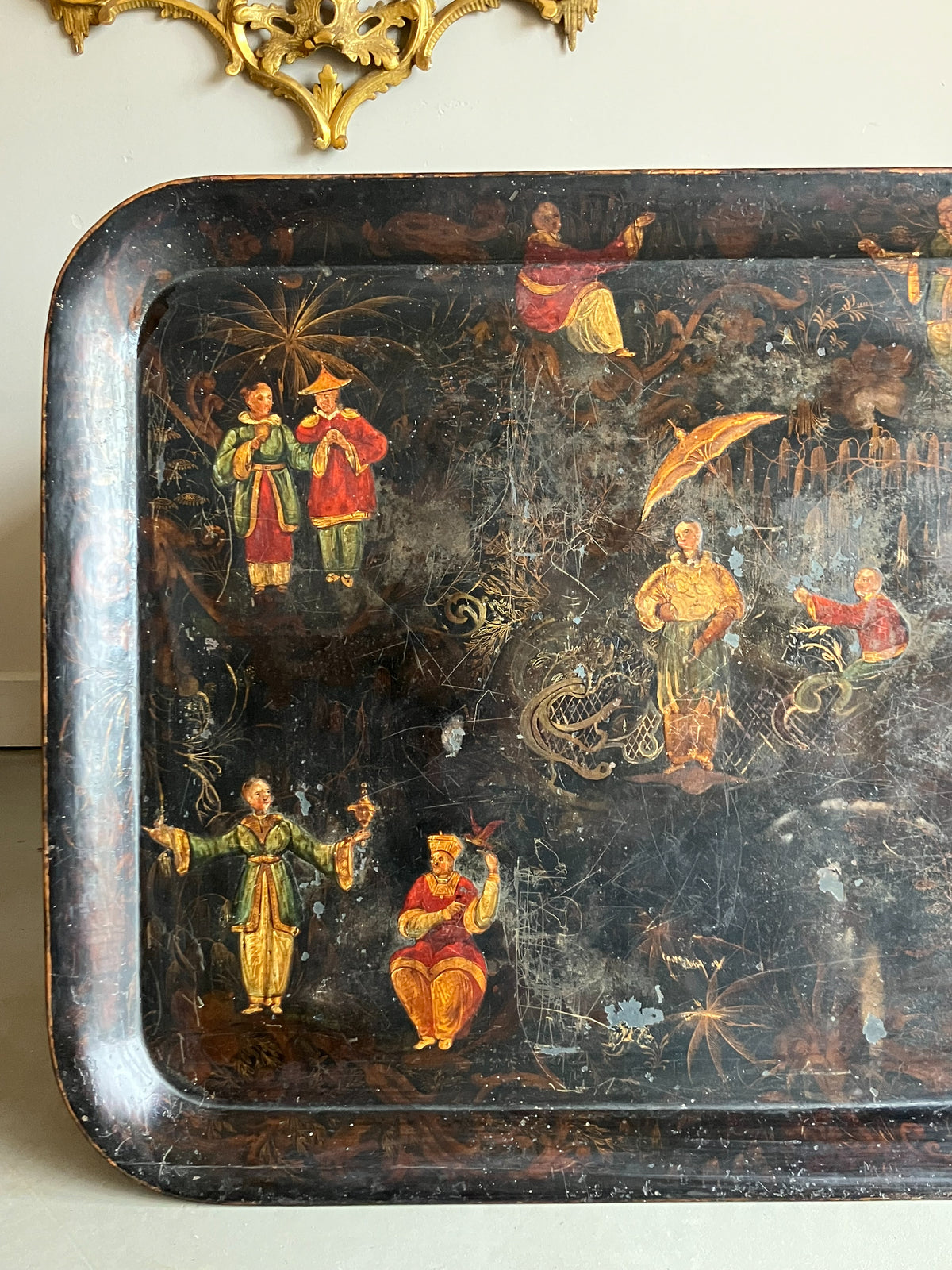 A Regency Toleware Tray on Stand