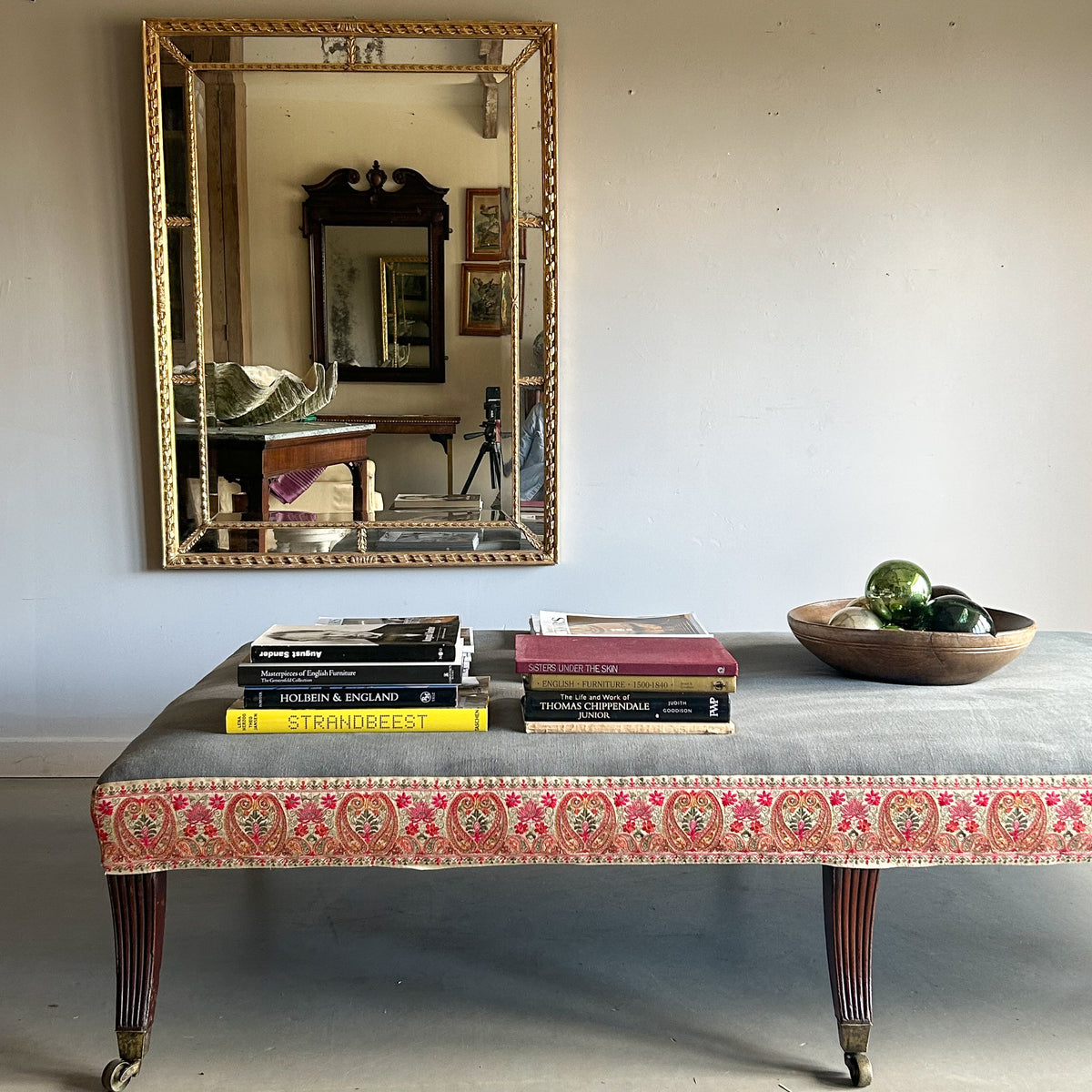 A Huge Upholstered Ottoman with 19th Century Rosewood Base