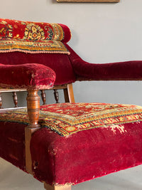 Late 19th Century Carpet Upholstered Open Armchair