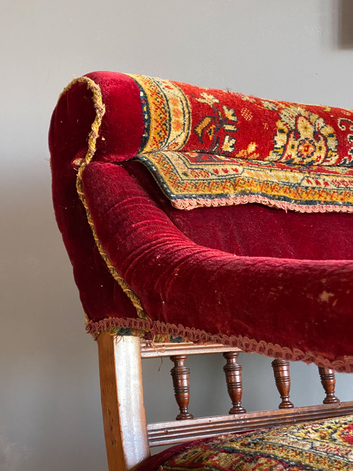 Late 19th Century Carpet Upholstered Open Armchair