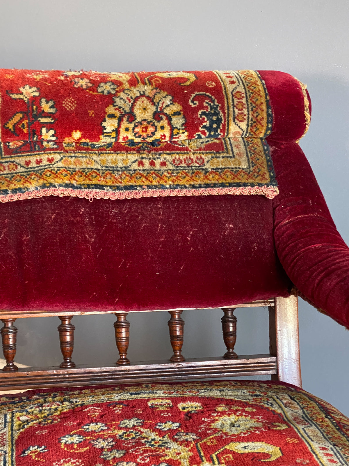 Late 19th Century Carpet Upholstered Open Armchair