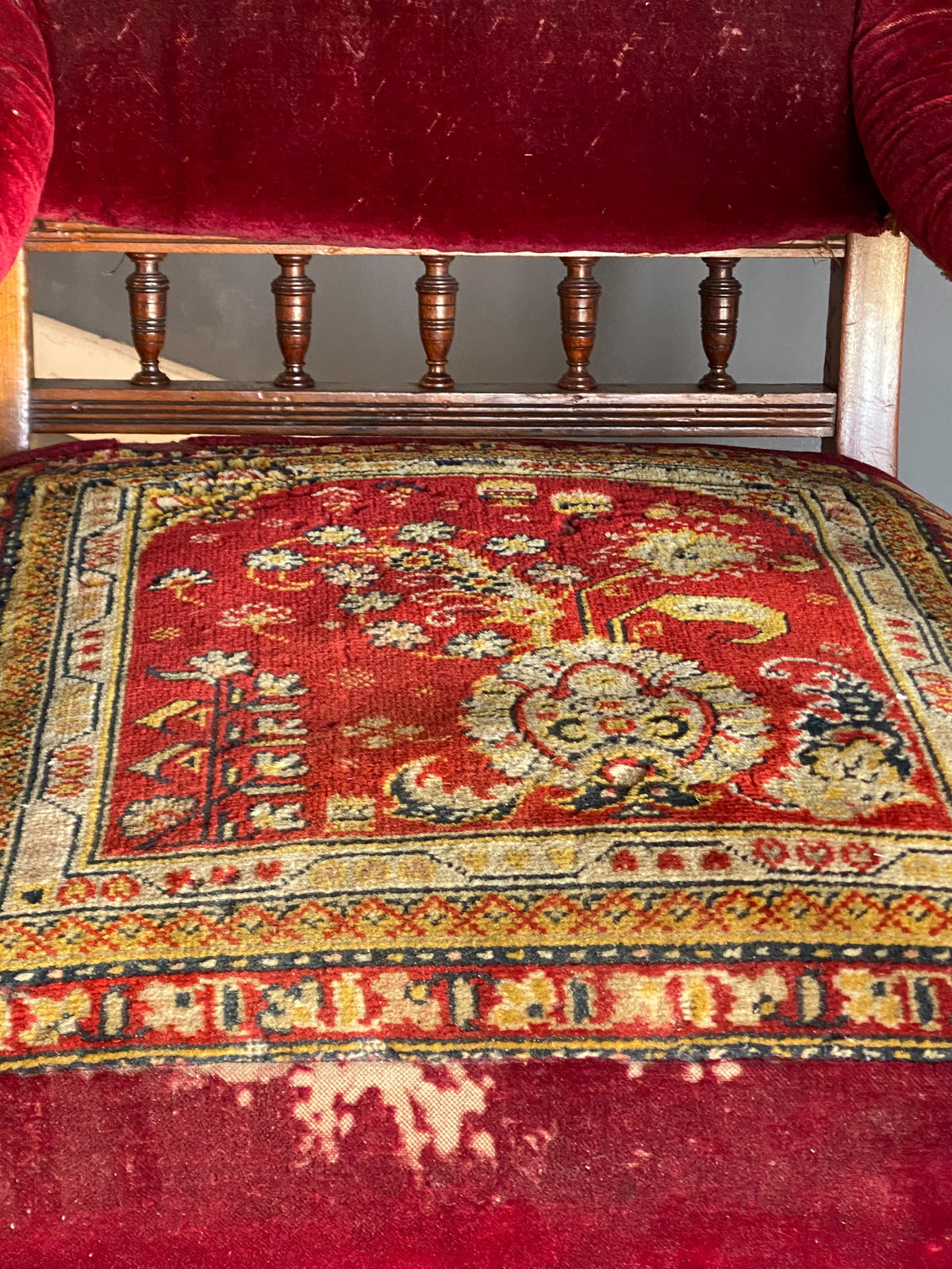 Late 19th Century Carpet Upholstered Open Armchair