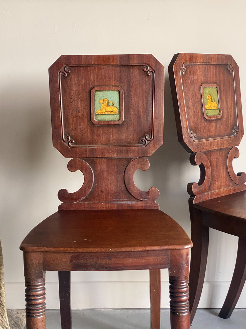 A Pair of Regency Mahogany Hall Chairs