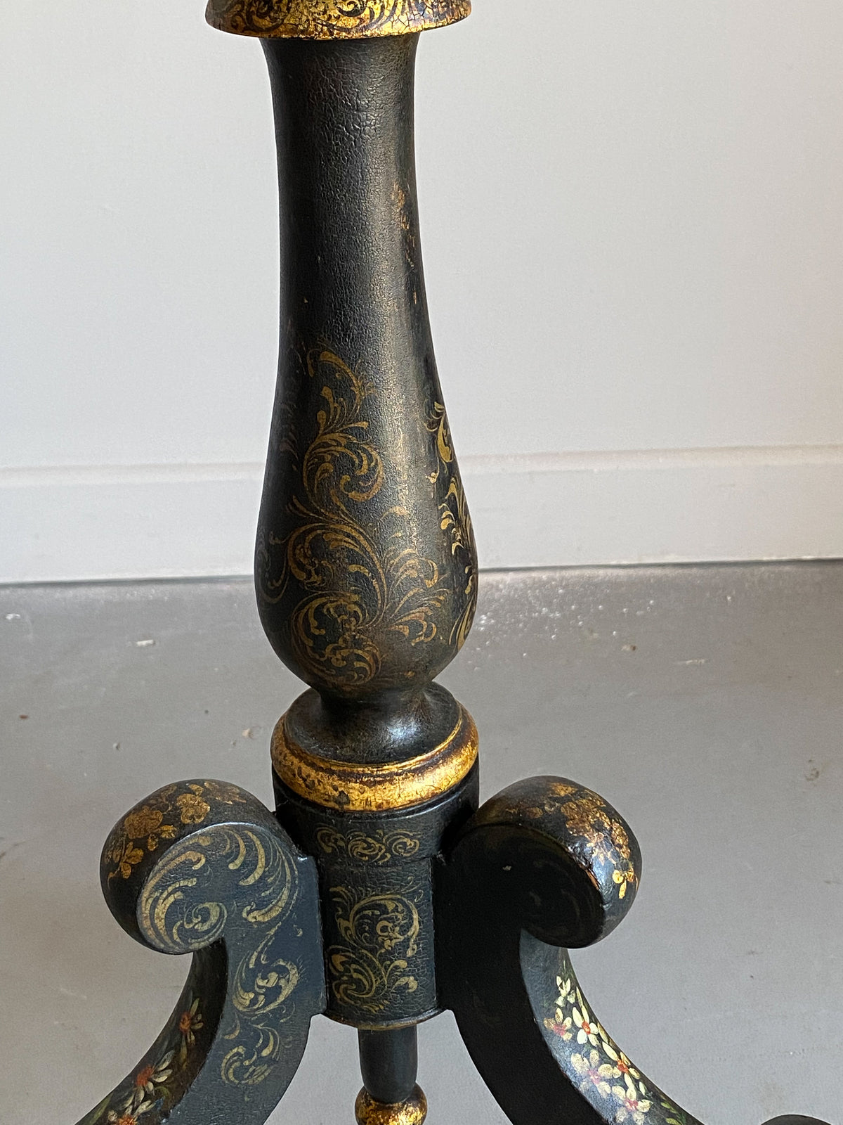 A Mid 19th Century Ebonised and Polychromed Table